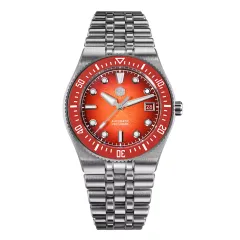 San Martin SN0148-GB 40mm with gradient orange red dial, red ceramic bezel and bar hands on five-link bracelet