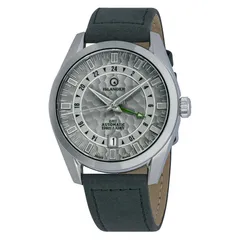 Islander Melville GMT with grey hammered dial and green GMT hand on dark leather strap