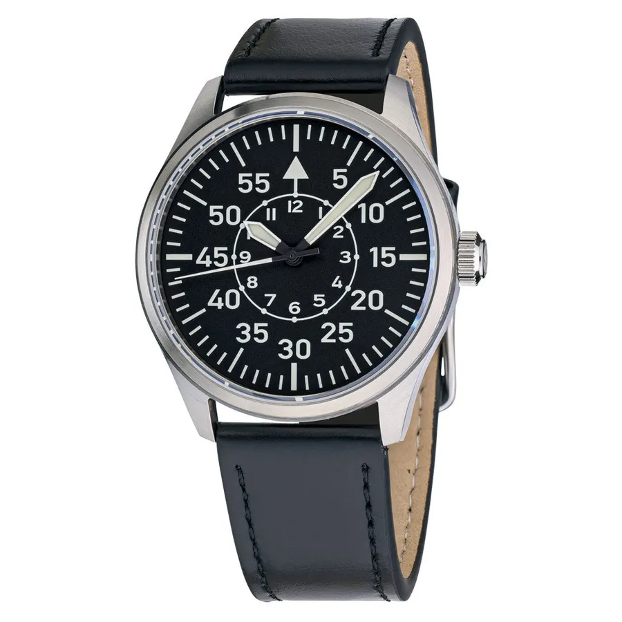 Islander Aviator Automatic with black Type-B dial on black leather strap