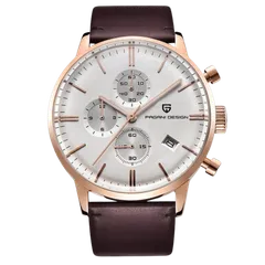 Pagani Design PD-2720K with rose-gold-tone case and white dial on brown leather strap