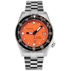 Seestern S407-600T.OC with orange dial and black ceramic bezel on steel bracelet