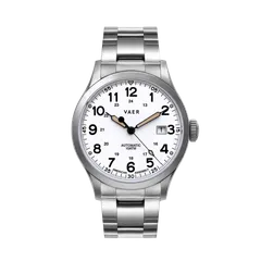 Vaer A5 Field White Auto 40mm on steel bracelet