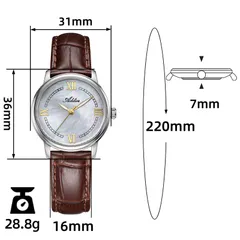 Addies AW25906 dimension graphic (31mm, 36mm lug-to-lug, 7mm, 16mm, 220mm, 28.8g)