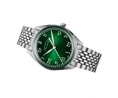 ELKA X16-1003, Ace x ELKA Diversity Series, gradient green dial with white lumed Hebrew numerals, on the rice-grain steel bracelet