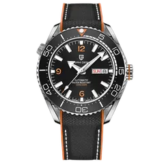 Pagani Design PD-1729 with black dial and bezel on black and orange rubber strap
