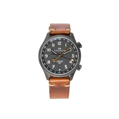 Oak & Oscar Sandford Charcoal PVD, charcoal dial in a dark PVD case, on brown leather strap