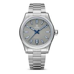 Traska Commuter 38 Date, gray lacquered dial, front view