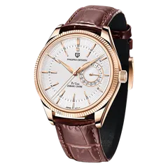 Pagani Design PD-1689 with rose-gold-tone case and white dial on brown leather strap