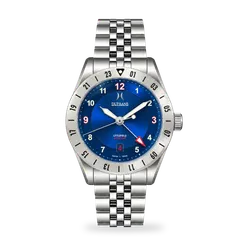 DuFrane Littlefield GMT Texas Edition, blue dial, steel 24-hour bezel, on 5-link bracelet