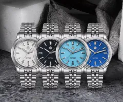 San Martin SN0144-CG7 with silver white, black, light blue and dark blue enamel dials