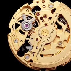Gilt Miyota 8N24 skeleton movement used in the Cadisen C8165