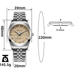 Addiesdive AD2059 dimension graphic (39mm, 48mm lug-to-lug, 13.5mm, 20mm, 145.5g)