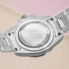 Addies AW25902 solid caseback engraved "Japanese movement, water resistant 5bar (50m/165ft), all stainless steel"