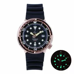 Heimdallr HMSG11 Tuna Can in rose gold PVD with black ceramic bezel on rubber strap
