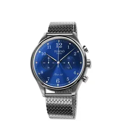 Tusenö First 38, silver case, blue dial