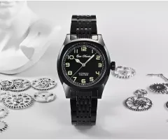 San Martin SN026-G-AH with black-plated case and bracelet and matte black dial
