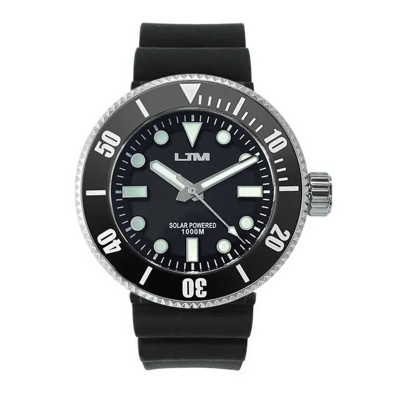 San Martin SN001-G-LJM 46mm solar diver with black LJM dial and ceramic bezel on rubber strap