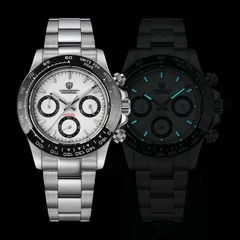 Watchdives WD16500 V2 with white dial, black subdials and black bezel, with lume shot