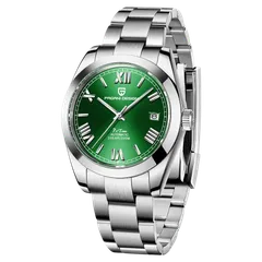 Pagani Design PD-1691 with green dial and polished smooth bezel on steel bracelet
