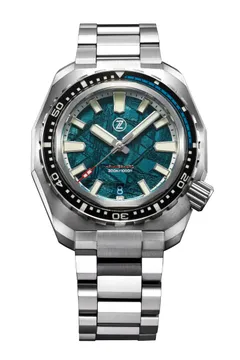 Zelos Hammerhead V3 300m Ti, teal meteorite dial, black sapphire bezel