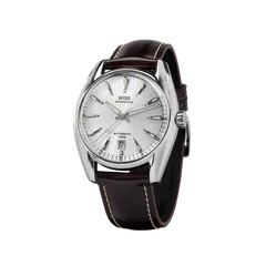 Wise Adamascus AD770A in 904L steel, silver sunburst dial, on brown leather strap