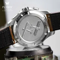 Wise Flyboy solid caseback engraved with a Corsair aircraft, "CAL 9122" and "904L"