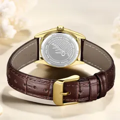 Addies AW25901 solid caseback engraved "All stainless steel, Swiss movement" and leather strap with pin buckle