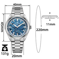AddiesKIN K006 dimension graphic (40mm, 45mm lug-to-lug, 11mm, 20mm, 220mm, 131g)