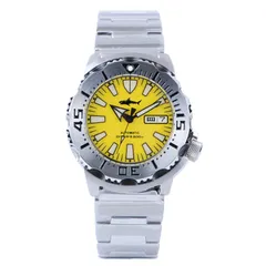 Heimdallr Sharkey Ocean Monster V2 with yellow dial and black-edged hands on steel bracelet