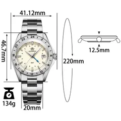 Addiesdive AD2063 dimension graphic (41.12mm across, 46.7mm lug-to-lug, 12.5mm, 20mm, 220mm, 134g)