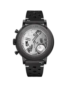 Undone Urban Sport Speedy see-through caseback marked 316L stainless steel case and back, water resistant to 30 meters