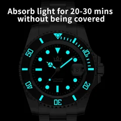 AddiesKIN K012 lume shot, hands, indices and bezel scale glowing blue