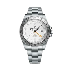 Pagani Design PD-1693 GMT with white dial and orange GMT hand on steel bracelet