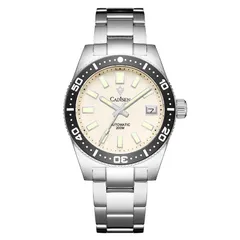 Cadisen C8207 with cream dial and black bezel on a steel bracelet