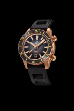 Zelos Abyss 3 3000m Bronze Black Sand, sand-textured black dial, black ceramic bezel
