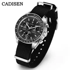 Cadisen C7064 chronograph with black dial and black tachymeter bezel on a black nylon strap