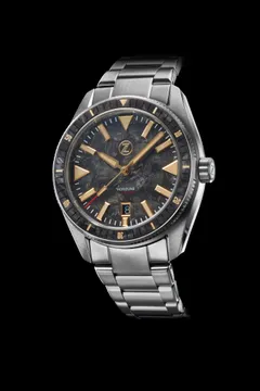 Zelos Horizons 43mm SS Forged Carbon, forged carbon dial and bezel with gilt hands