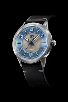 Zelos Comet 39mm (2022) Steel Blue, blue and light grey sector dial with blued hands