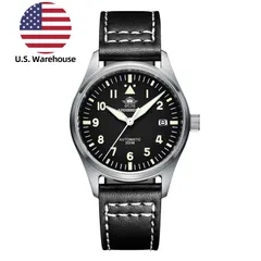 Addiesdive AD2519 with black dial on a black leather strap with white stitching (U.S. warehouse listing photo)