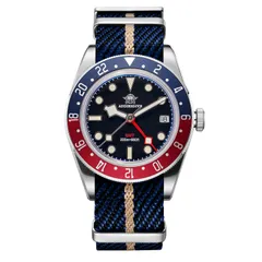 Addiesdive AD2044 black dial on a striped nylon strap