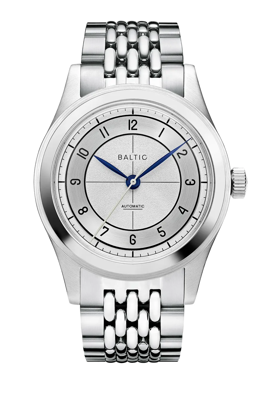 Baltic HMS 002, silver sector dial, on beads-of-rice bracelet