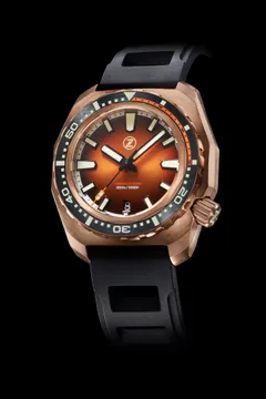 Zelos Hammerhead V3 300m in bronze, orange fumé dial, black ceramic bezel