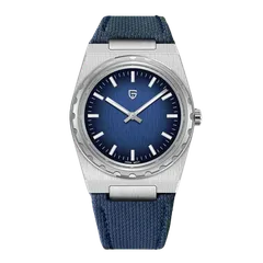 Pagani Design PD-YS020 on blue nylon strap, pictured with a darker blue dial and hour and minute hands only