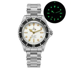 Thorn T023 V3.1 with cream white dial and black bezel on the steel bracelet, with a lume shot