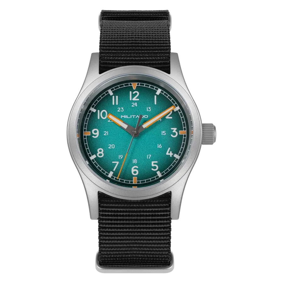 Militado ML24 with teal blue gradient dial on black nylon strap