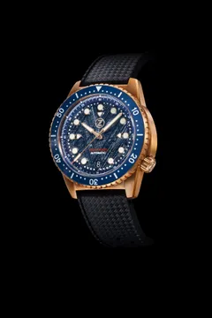 Zelos Mako V2 500m Diver in bronze, blue PVD meteorite dial, blue ceramic bezel