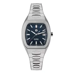 San Martin SN0145-G 39.5mm barrel-shaped case with blue hawkeye stone dial, flat bar hands and date at 3 on bracelet