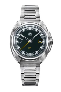 Zelos GT 40mm BRG, dark green dial with yellow seconds hand, on steel bracelet