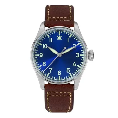 San Martin SN060-G 42mm pilot with Type A blue dial on brown leather strap