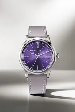 Selten Grand Feu Enamel Spiral Prism Violet, violet enamel dial, on lilac leather strap